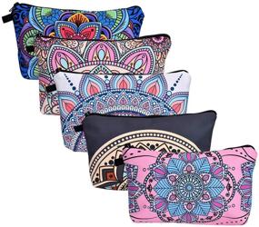 img 4 attached to 💄 Queta 5 Piece Makeup Bag Set for Women – Printed Roomy Cosmetic Pouches for Purse Travel – Waterproof Toiletry Bags with Mandala Flower Patterns – Small Makeup Organizers Bulk for Girls with Zipper