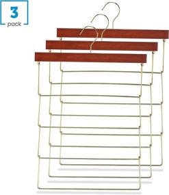 img 2 attached to 👖 Premium 4 Tier Wooden Pants Rack Hangers (3 Pack) - Non Slip Rubber Coated Hangers, Slim & Space Saving! Hang 4 ON 1! Anti-Rust Durable Metal Pants Hangers for Trousers, Blankets... - 360° Hook!