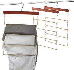 img 4 attached to 👖 Premium 4 Tier Wooden Pants Rack Hangers (3 Pack) - Non Slip Rubber Coated Hangers, Slim & Space Saving! Hang 4 ON 1! Anti-Rust Durable Metal Pants Hangers for Trousers, Blankets... - 360° Hook!