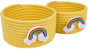 img 2 attached to 🌈 Set of 2 Mini Rainbow Woven Baskets - Round Cotton Rope Storage Bins for Nursery Room, Kids Toys, Snacks, Keys - XS Yellow