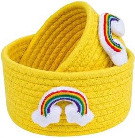 img 4 attached to 🌈 Set of 2 Mini Rainbow Woven Baskets - Round Cotton Rope Storage Bins for Nursery Room, Kids Toys, Snacks, Keys - XS Yellow