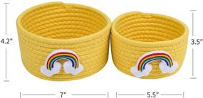 img 3 attached to 🌈 Set of 2 Mini Rainbow Woven Baskets - Round Cotton Rope Storage Bins for Nursery Room, Kids Toys, Snacks, Keys - XS Yellow