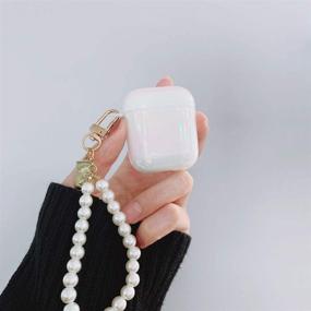 img 3 attached to Чехол для AirPods Ownest с жемчужным брелоком, блестящим радужным глиттером, милый чехол для девочек и мальчиков - жесткий чехол для Airpods 2 и 1, милый для Airpods - белый