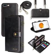 iphone 8 plus/7 plus wallet case with 13 card slots, detachable magnetic flip cover, and lanyard – black logo