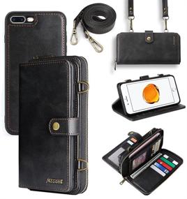 img 4 attached to iPhone 8 Plus/7 Plus Wallet Case with 13 Card Slots, Detachable Magnetic Flip Cover, and Lanyard – Black