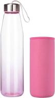 dearray 32oz pink borosilicate glass water bottle with neoprene sleeve and stainless steel lid - stylish hydration on the go! logo