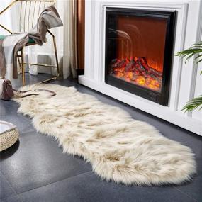 img 2 attached to 🐑 Luxuriate in EasyJoy: Ultra Soft Fluffy Rugs for Cozy Comfort (2 x 6 ft Sheepskin, Beige)