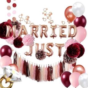 img 1 attached to 🎉 Burgundy and Rose Gold Bachelorette Party Decorations Bridal Shower Kit - Tissue Pom Poms Just Married Balloons Banner Tassels Garland Ring Confetti - All-in-One Set
