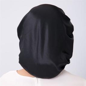 img 1 attached to 100% Silk Double Sided Sleep Bonnet for Long Curly Hair - Adjustable Size, Black