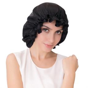 img 4 attached to 100% Silk Double Sided Sleep Bonnet for Long Curly Hair - Adjustable Size, Black