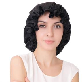 img 2 attached to 100% Silk Double Sided Sleep Bonnet for Long Curly Hair - Adjustable Size, Black