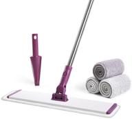 🧹 cqt 18-inch commercial microfiber mop floor cleaning system for wet-dry and dusting | hardwood floor mop with 4 washable pads | cleaner for hardwood, laminate, and tile | stainless steel handle | purple logo