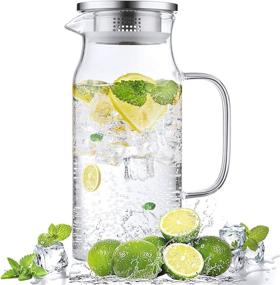 img 4 attached to 🥤 40 oz Glass Pitcher with Lid and Spout - Ideal for Fridge, Iced Tea, Hot/Cold Water, Coffee, Juice, Lemonade - Small Glass Carafe - Perfect Gift for Thanksgiving Christmas