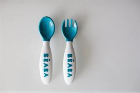 img 1 attached to 🍽️ BEABA Second Stage Ergonomic Baby Cutlery Set, Peacock - Spoon & Fork with Travel Case