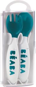 img 3 attached to 🍽️ BEABA Second Stage Ergonomic Baby Cutlery Set, Peacock - Spoon & Fork with Travel Case
