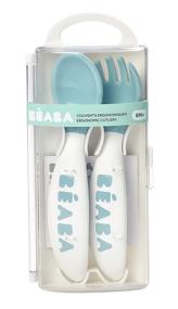 img 4 attached to 🍽️ BEABA Second Stage Ergonomic Baby Cutlery Set, Peacock - Spoon & Fork with Travel Case