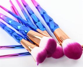 img 2 attached to 🦄 Unicorn Shiny Gold Diamond Makeup Brush Set - Professional 10 Pcs Foundation Blending Blush Eye Face Brushes in Blue for Liquid, Powder, and Cream Cosmetics