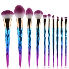 img 4 attached to 🦄 Unicorn Shiny Gold Diamond Makeup Brush Set - Professional 10 Pcs Foundation Blending Blush Eye Face Brushes in Blue for Liquid, Powder, and Cream Cosmetics