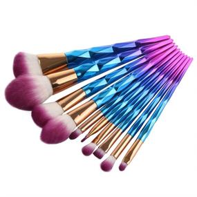 img 3 attached to 🦄 Unicorn Shiny Gold Diamond Makeup Brush Set - Professional 10 Pcs Foundation Blending Blush Eye Face Brushes in Blue for Liquid, Powder, and Cream Cosmetics