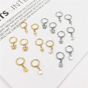 img 2 attached to 🌙 Dainty Dangle Hoop Earrings Set: Women's Charm Huggie Hoops with Cute Butterfly, Moon, Star, Lock, Cross, Snake – Mini Earrings in Gold/Silver