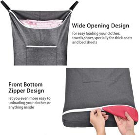 img 1 attached to 🧺 Hanging Laundry Hamper Bag with Zipper - Save Space with Door Hampers for Laundry Hanging. Includes 2 Stainless Steel Hooks and Suction Hooks for Wall/Bathroom. Color: Grey.