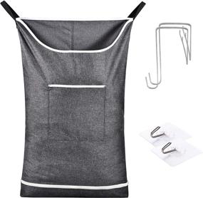 img 4 attached to 🧺 Hanging Laundry Hamper Bag with Zipper - Save Space with Door Hampers for Laundry Hanging. Includes 2 Stainless Steel Hooks and Suction Hooks for Wall/Bathroom. Color: Grey.