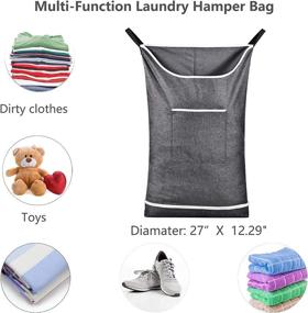 img 3 attached to 🧺 Hanging Laundry Hamper Bag with Zipper - Save Space with Door Hampers for Laundry Hanging. Includes 2 Stainless Steel Hooks and Suction Hooks for Wall/Bathroom. Color: Grey.