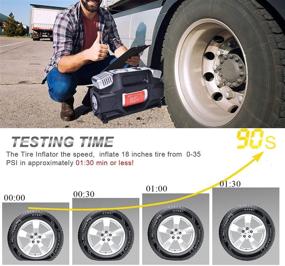 img 1 attached to 🚗 Переносной мощный насос для накачивания шин GSPSCN 12V с цифровым манометром, двумя цилиндрами, автоматическим отключением, давление 150PSI - в комплекте набор для ремонта шин и сумка для инструментов - идеально подходит для автомобилей, грузовиков, внедорожников, домов на колесах, мячей и многого другого