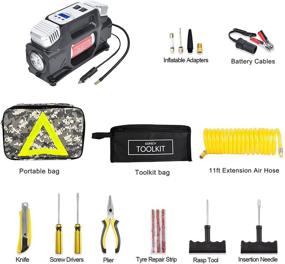 img 3 attached to 🚗 Переносной мощный насос для накачивания шин GSPSCN 12V с цифровым манометром, двумя цилиндрами, автоматическим отключением, давление 150PSI - в комплекте набор для ремонта шин и сумка для инструментов - идеально подходит для автомобилей, грузовиков, внедорожников, домов на колесах, мячей и многого другого