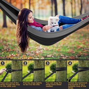 img 2 attached to 🏕️ Portable Camping Hammock with Net, Lightweight & Durable, Ideal for Backpacking, Beach, Patio & Hiking - Black & Grey