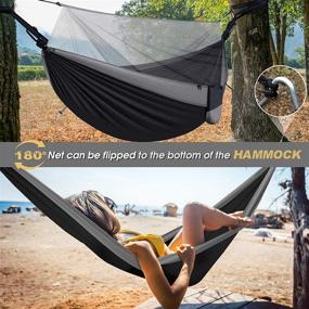 img 1 attached to 🏕️ Portable Camping Hammock with Net, Lightweight & Durable, Ideal for Backpacking, Beach, Patio & Hiking - Black & Grey