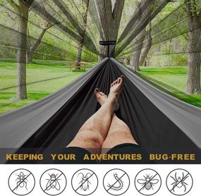 img 3 attached to 🏕️ Portable Camping Hammock with Net, Lightweight & Durable, Ideal for Backpacking, Beach, Patio & Hiking - Black & Grey