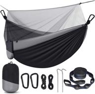 🏕️ portable camping hammock with net, lightweight & durable, ideal for backpacking, beach, patio & hiking - black & grey логотип