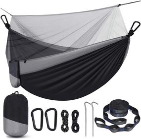 img 4 attached to 🏕️ Portable Camping Hammock with Net, Lightweight & Durable, Ideal for Backpacking, Beach, Patio & Hiking - Black & Grey