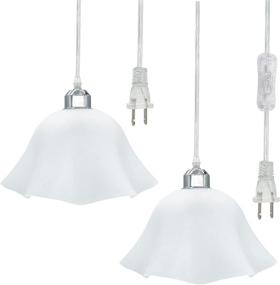 img 4 attached to 🌸 2-Pack Plug in Pendant Light with On/Off Switch, 15ft Clear Cord, Frosted Plastic White Shade - Ideal for Living Room, Hall, Bedroom - Flower Lampshade Design