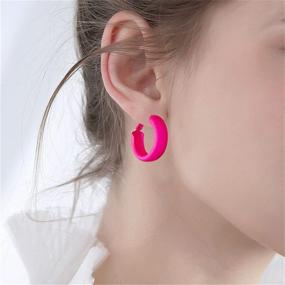 img 2 attached to Dazzle at the Party with DIYANMMY Retro Hoop Earrings 🎉 - Exaggerated Geometric Pink Candy Color Jewelry for Women and Girls!