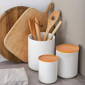 img 3 attached to Kopmath Ceramic Kitchen Canister: White Utensil Holder, 61 FL OZ for Countertop Storage