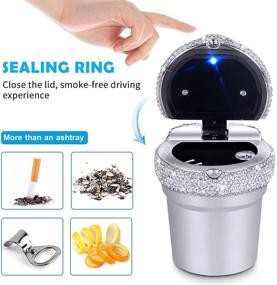 img 2 attached to 🚗 Portable Bling Car Ashtray - Smokeless Cylinder Cup Holder with Blue LED Light Indicator, Silver - Ideal Car Accessories for Women, Home, Office
