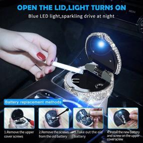 img 3 attached to 🚗 Portable Bling Car Ashtray - Smokeless Cylinder Cup Holder with Blue LED Light Indicator, Silver - Ideal Car Accessories for Women, Home, Office
