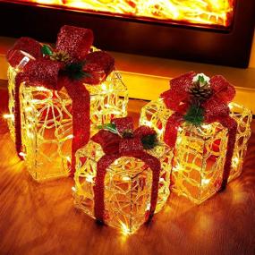 img 1 attached to 🎁 ATDAWN Set of 3 Lighted Gift Boxes: Clear Acrylic Pre-lit Christmas Decorations for Home Gift Box Decorations