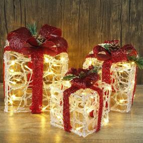 img 4 attached to 🎁 ATDAWN Set of 3 Lighted Gift Boxes: Clear Acrylic Pre-lit Christmas Decorations for Home Gift Box Decorations