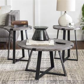 img 3 attached to 🏷️ Stylish and Durable: Walker Edison Anastasia Modern 3 Piece Metal Wrap X Base Coffee and Side Table Set, 3 Pack with Concrete Finish