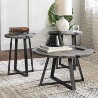 🏷️ stylish and durable: walker edison anastasia modern 3 piece metal wrap x base coffee and side table set, 3 pack with concrete finish логотип