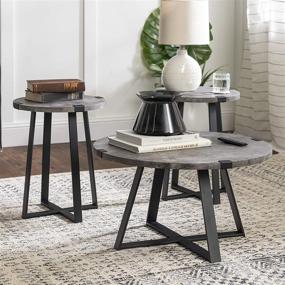 img 4 attached to 🏷️ Stylish and Durable: Walker Edison Anastasia Modern 3 Piece Metal Wrap X Base Coffee and Side Table Set, 3 Pack with Concrete Finish