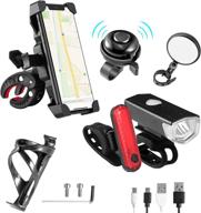 complete 6-in-1 bike accessory set: front & back lights, phone mount, mirror, bottle holder, bell – usb cable included logo