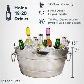 img 3 attached to BREKX Insulated Stainless Steel Beverage Tub with Double Handles, Double-Walled Anchored Ribbed Ice Bucket for Party Drink Chilling, 12 Quarts