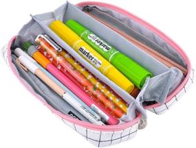 img 3 attached to 🖊️ iSuperb Pencil Case: Large Capacity 3 Compartment Pen Bag for Stationery & Cosmetic Storage