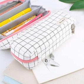 img 2 attached to 🖊️ iSuperb Pencil Case: Large Capacity 3 Compartment Pen Bag for Stationery & Cosmetic Storage