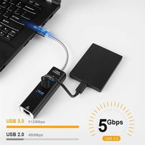 img 2 attached to CableCreation USB 3.0 Hub with Ethernet Adapter - 3 Port Gigabit 🔌 10/100/1000 Mbps, Compatible with Windows PC, Laptop, MacBook Pro, USB Flash Drives, Aluminum Black
