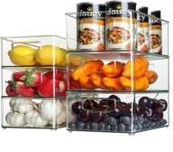 maximize fridge space with stackable refrigerator organizer bins: set of 6 clear food storage bins for kitchen cabinets, pantry, and freezer - bpa free логотип